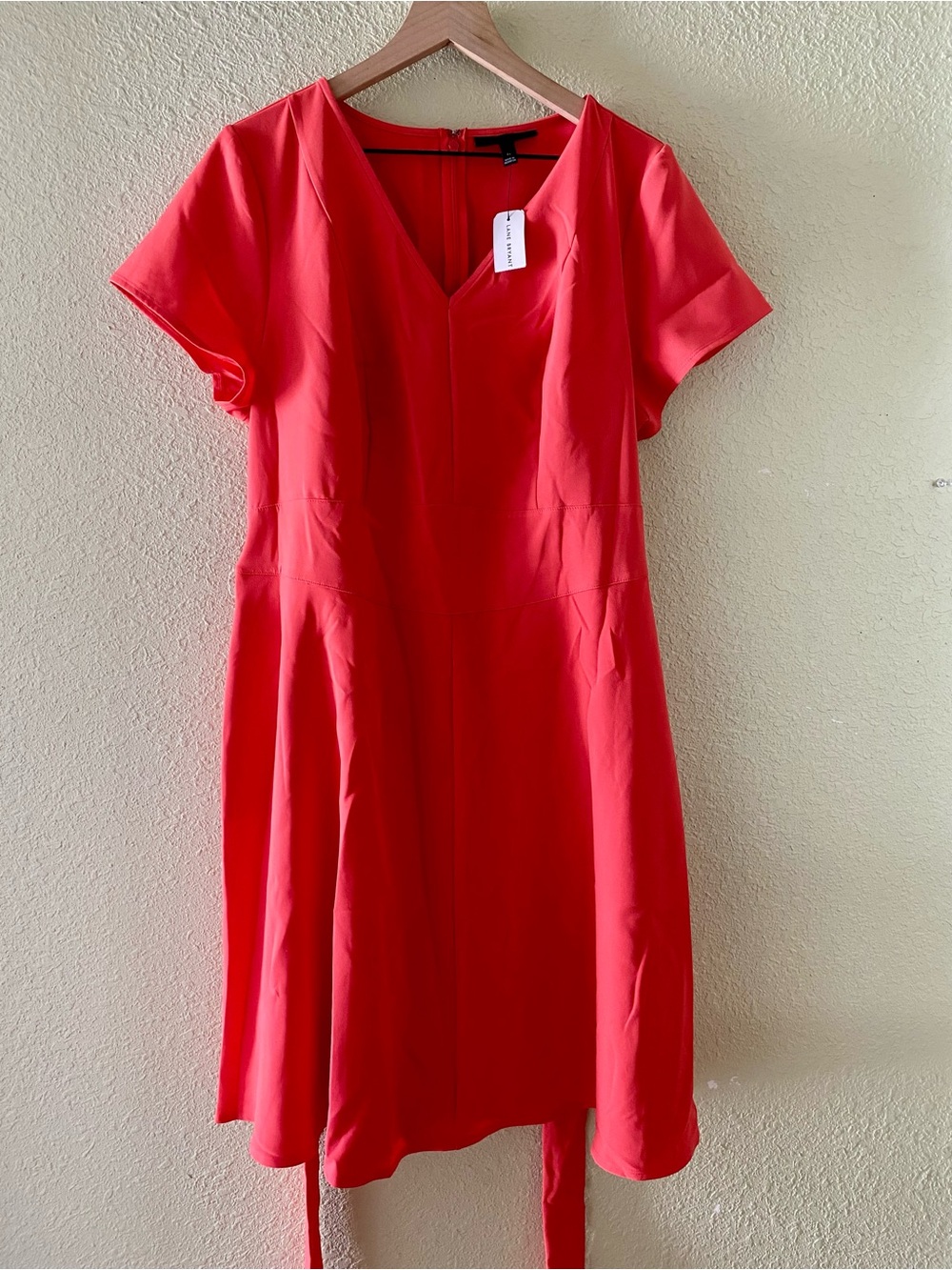 Lane Bryant V-Neck Coral Red Women’s Dress with Pockets